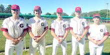 Members of the Gregory County Varsity baseball team named to the Class B All-Region team are, l to r: Gannon Thomas (P, SS), Jayder Schonebaum (IF, OF), Rylan Peck (C), Kade Braun (IF), and Hudson Fuhrer (P).