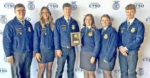 The Gregory County Officer Team of (l to r) Leo Mostard, Aubree Miller, Nick Kenzy, Avery Zeisler, Ava Kerner, and Tyler Kenzy are shown with their National Chapter Award.