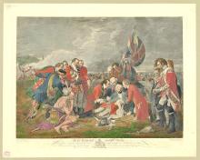 British Army officer Major General James Wolfe secured a pivotal victory in the French and Indian War by capturing Quebec in 1759. His victory was a turning point, ensuring British control over North America. He was shot three times during the battle and died shortly after. The Death of General Wolfe / painted by B. West. (In the public domain.)