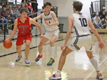 Kruz Klundt’s jumper took the game into overtime in the Gorillas’ heartbreaking loss to Burke. (Photo by Sapphire Kenzy or Katherine Stevicks)