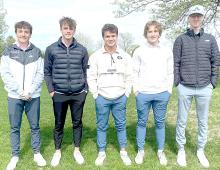 The Gregory boys golf team of Luke Stukel, Eli Fogel, Trey Murray, Kade Stukel, and Luke Sinclair (shown above l to r), placed four in the top ten at the pre-region meet in Mitchell last Friday. (submitted photo)