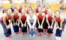 Gregory cheer &amp; dance team came out on top in both pom and hip hop for a high overall average score of 219. Team members include, back row, l to r: Addison Anderson, Miley Janak, Savanah Lozano, Adrianna Ziady, and Kaelyn Rezac. Front row, l to r: Kennley Sedlacek, Hadley Braun, Madisan Graber, choreographer Emily Anderson, Adyson Stukel, Mia Haines, and Abigail Holmes. (Photo by Ronda Graber)