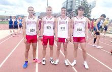 The Gregory boys 4x800 meter relay team of Luke Barreto, Lincoln Juracek, Fin Adams, and Pierce Stukel (l to r) placed ninth at Howard Wood.