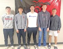 Five members of the boys basketball team received postseason honors. Pictured l to r are Cruz Klundt, All-Conference South Eastern South Dakota Conference (SESD) and South Central Conference (SCC); Noah Bearshield, All-Conference SESD and SCC; Cole Serr, Honorable Mention SCC; Colt Keiser, All-Conference SESD and SCC; and Lincoln Juracek, All-Conference SCC.