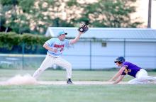 Burke Bombers’ Dan Jons records an out during a Pony Hills League game with Plankinton on Thursday, July 10, 2025, in Burke. (Photo by Rodney Haas / 605 Sports)