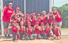 The Gregory 8U softball team members are front row, l to r: Eleanor Springer, Kaleea O’Connor, Jessa Bartling, Bria Opp, Elliott Thomas, Finley Frasch, and Ana Sundquist. Back row, l to r: Coach Jared Opp, Coach Shannon Lunne, Ellie Sedlacek, Conroe Lunne, Aspen Joiner, Kendall Braun, Kitana O’Connor, Havorly Heyden, Everly Veskrna, and Coach Katie Opp.