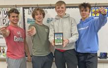 Members of the Gregory boys golf team show their hardware from the SESDSS Golf Tournament in Yankton, April 14. From left, Trey Murray tied for first, Kade Stukel placed third, Kade Braun holds the team plaque for first place, and Eli Fogel finished in fifth. (Submitted photo)