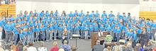 About 140 select students in grades 4-6 from Gregory, Colome, Chamberlain, Winner, Wagner, Platte-Geddes, and Highmore-Harrold gathered in Gregory on Monday, March 2, 2026, for the South Dakota Music Educators Association Choir concert. The students practiced as a group throughout the day in preparation for the concert. In several locations across the state over 1000 students were doing the same thing, practicing the same songs to perform at approximately the same time.