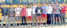 Gregory tracksters Region 5B champions were, l to r: Noah Bearshield, Max Bearshield, Pierce Stukel, Fin Adams, David Biggins, Rane Kenzy, Lincoln Juracek, Max Cook, Jess VanderPol, Jackson Bolander, Cole Serr, and Cruz Klundt. Not pictured: Eli Ekroth, Luke Baretto, Landon Keiser, and Colt Keiser, Ryler Stevicks, Jhett Eklund, Paul Sinclair and Luke Stukel.