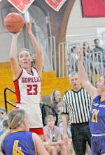 Asia VanDerWerff shoots over the top of some Stanley County players in Gregory’s victory last Tuesday. Asia recorded 11 points, 7 rebounds, and 4 assists in the game