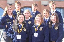 Pictured above are local FFA members who attended the national FFA convention. Back row, l to r: Carson Peck, Ash Simison, and Cody Williams. Middle row: Taylor Even, Dori Bruns, and Avery Zeisler. Front row: Savannah Schrader, Ava Kerner, and Daytona Paris.