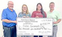 The Dallas Horseman’s Club was recently awarded a $1,500 donation from the First Fidelity Bank &amp; Gregory Community Foundation. The money went toward a multipurpose shed that will be used for storage and registrations among other things. Still in the works are a crows nest and new sign. Shown above are Gregg Drees (far left) and Sam Flakus (far right) presenting the check to Caylee Meinen and Samantha York.