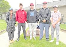 From l to r: Gracie Biggins qualified for the state tournament with a 106, Wyatt Beck competed, and Jacob Klein qualified for state with an 88. Austin Vosika and AJ Lutt also competed at the region tournament.