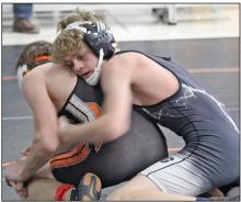 Moxon Fox earned a fifth place finish at 113 pounds at the MVPCS Titan Invitational Tournament on Saturday, pinning his first opponent and winning a 3-0 decision in the match for fifth place. (Photo by Gracelyn Stephens)