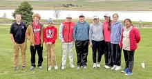 Middle school golfers pictured l to r: Ben Engel, Aiden Schwader, Fielding Johnson, Dawson Stukel, Braylon Stevicks, Sophee Skalla, Gracie Biggins, Hannah Hull, and Emily Songer.
