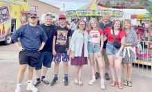 The Miliam family arrived the night of July 3 and jumped right in to Gregory’s July 4th festivities. Shown above, l to r, are Thomas and Christian Miliam, Jacob Klein, Sara Anderson, Kaydence Klein, Palle Miliam, Keeley Klein, and Hanne Miliam. by Patty Connealy