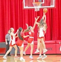 Regan Graesser soars above a field of players in Gregory’s win against Chamberlain on January 21, 2025. Graesser finished the day with 22 points to lead the team in scoring.