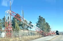 A tower on Skyline Drive in Rapid City was damaged during a mid-December wind storm in 2025. (National Weather Service photo, courtesy of Candyse Arivett)