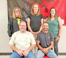 The 2025-26 Gregory School District Board of Education is, back row, l to r: Vice Chair Cara Hull, Amy Keiser, Chair Karen Timanus; front row, l to r: Todd Schweigert and Jason Frasch.