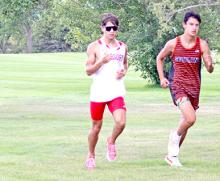 Luke Barreto was first to cross the finish line with a time of 18:14.78 at the Gregory cross country meet on September 2. (Photo by Kristy Ring)