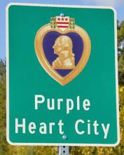 Three signs similar to this one will be installed at the three highway entrances to Gregory, designating the city as a Purple Heart City.