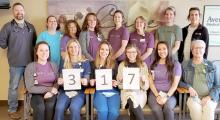 Twenty-two employees have a combined 317 years experience at Avera Medical Group Gregory. They are pictured, back row, l to r: Brian Collins, Beth Halsne, Connie Rajewich, Joy Serr, Amanda Determan, Penny Vaughn, Nicole Braun, Tammy Graesser. Front row, l to r: Amber Horn, Nyree Schweigert, Jenny Braun, Summer Swope, Angel Baldwin, Jan Carter. Not pictured: Linda Moos, Dr. Richard Kafka, Sue Hogue, Dr. Lisa Even, Tisha Hoffman, Dr. Melissa Bartling, Megan Heyden, Rachele Lyons.
