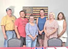 Members of the 2026-27 Gregory City Council are, l to r: Stacy Boes, President Alex Hamilton, Kristi Drey, Jessica Grage-Schmidt, Mayor Laura Petersen, and Renee Thomas. Not pictured: Vice President Ashley Spinsby.
