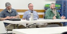 Deputy Secretary Aaron Pollard, left, State Veterans Home Superintendent Chuck Johnson, center, and Field Service Officer Kevin Bowen, right, explained the new benefits of the PACT Act, and addressed questions about veterans benefits.