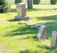 The Bohemian National Cemetery was established in 1909 and is located southwest of Gregory, SD. Some of the old monuments have started to lean and are in need of attention to prevent further decay and breaking.