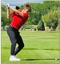 Eli Fogel, shown above, and teammate Kade Stukel were tied for 25th place at the state golf tournament after the first day of play.