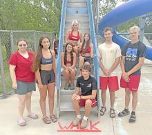 2026 Gregory Pool Lifeguards: L to R: Tristian Wheeler, Brynn Bearshield, Hadley Braun, Destiny Sengelmann, Maya Hull, Tyson Kokesh, Isaac Hull, and Avery Sengelmann. “They are the best group!” Pool manager, Jana Winters exclaimed. “They make things happen!”
