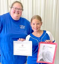 Serenity Schwader, above right, won third place at the South Dakota VFW Auxiliary state competition for her artwork. Serenity placed first for grades 3-5 in the local auxiliary competition to move on to the state level. She is shown here with Marcy Kickhafer of the Burke VFW Auxiliary Post 9950. Serenity is the daughter of Sam and Tiffany Lee.