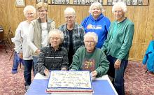 American Legion Auxiliary members present for their birthday celebration are l to r: Barb Fenenga, Cindy Diekmann, Darlene Shattuck, Rachel Keune, and Janice Grenoble. Seated, l to r: Sandi Jones and Cheryln Shaffer.