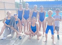 Gregory swim team members are back row, l to r: Mya Warnke, Hannah Hull, Averie Stukel, Sutton Braun and Jaxon Stukel; front row, l to r: Mayme Reber, Brenlee Braun, Hadley Braun, and Otto Reber.