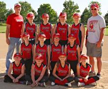 Gregory 10U softball team, back row, l to r: Coach Hank Wonnenberg, Gracelyn Lanz, Sophee Skalla, Ava Schweigert, Jayd Serr, and Coach Vic Warnke. Middle row, l to r: Elizabeth Wonnenberg, Avery Birkel, Michaela Hull, and Kiana Haines. Front row, l to r: Mya Warnke, Harper Wenger, Aubree Stevicks, and Isabella Reinartz. (Photo Courtesy of Prairie Portraits by Shelley Heath)