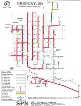 The bold lines on this map show all the sewer lines that need to be replaced in the City of Gregory. The lines from 7th Street south will be addressed in Phase 1, and the north side of town will be replaced in Phase 2. Any cast iron or asbestos cement water lines where a sewer line is being replaced will also be upgraded at the same time.