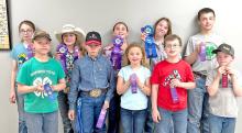 Ten youth participated in the Gregory County 4-H public presentations event. Back row, left to right: Shyanne Williams, Brooklyn Bailey, Sadie Andrews, Addie Dostal, and Jack Schulte. Front row, left to right: Jhett Schulte, Brysen Bailey, Milly Meyer, Ryder Meyer, and Owen Schulte.