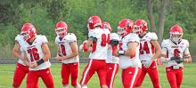 GHS senior football players, l to r: Aiden Frasch, Brock Wahl, Ben Stevicks, and Max Bearshield. (Photos by Prairie Portraits Inc.)