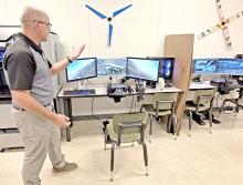 Mr. Murray discusses the new aviation class he teaches in one of the Career and Technical Education trailers.