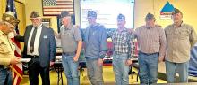 New offcers were sworn in for the Burke VFW Post 9950. They were, l to r: Don Soesbe (installation officer), Dennis Pense (commander), Jim Moore (1st Vice), Gary Vomacka (2nd Vice), Chad Bauld (adjutant), Roland Holub (Chaplain), and Greg Smith, (trustee). (Submitted photo)