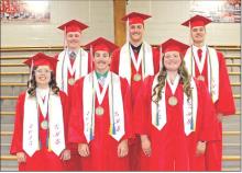 Six students graduated with high honors (gpa of 3.50-3.99). Back row, l to r: Cruz Klundt, Cole Serr, and Nick Kenzy. Front row, l to r: Raylynn Dehning, Fin Adams, and Hannah Hiser.