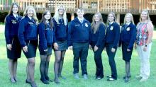 Those attending the FFA Leadership Retreat held on July 11th-14th were, l to r: South Dakota FFA Ambassadors and National FFA Central Region Vice-President Karstyn Cantrell, South Dakota FFA Reporter Gabrielle Rebelein, Sammy Parkis, Aubree Miller, Morgan Tietgen, Ava Kerner, Avery Zeisler, South Dakota FFA Treasurer Gretta Larson, and Gregory County FFA Chapter Advisor Mollie Andrews.
