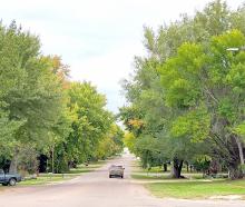 A look north on Main Street shows the trees still have most of their green leaves - remarkable for this time of year.