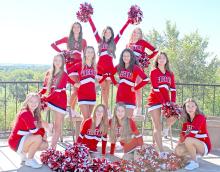 The Gregory High School cheer and dance team will compete at state in Sioux Falls on Friday, October 20. They are, back row l to r: Paige Rezac, Cindy Khuu, and Kaydence Klein; middle row: Kaelynn Rezac, Adyson Stukel, Eliana Fiebelkorn, and Savanah Lozano; front row: Madisan Graber, Mia Haines, Brynn Bearshield, and Kennley Sedlacek.