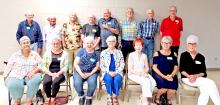 Members of the class of 1962 who attended the All-School Reunion were, back row, l to r: Ron Sinclair, George Supik, Gregg Biggins, Sandra (Kaupp) Jones, Terry Flakus, Mike Bross, Larry Jelinek, and Wes Nelson; front row, l to r: Marilyn (Vosika) Saathoff, Diane (Odenbach) Jacobsen, Margie (Maas) Capparelli, Judith Knittel, Atta (Greer) Empkey, Alice (Sattler) Jacobsen, and Rena (Corneman) Nagel.