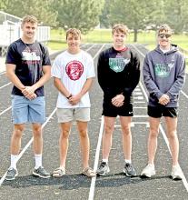 The Gregory sprint medley relay team of Max Cook, Luke Stukel, Pierce Stukel, and Fin Adams (shown l to r) will compete at the Nike Outdoor Nationals later this month.