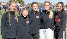Five Lady Gorillas competed at the cross country state meet last Saturday. The girl’s team consisted of l to r: Asia VanDerWerff, Emily Grim, and the three seniors, Emma Thomas, Kodi Timanus and Sierra Rencountre.