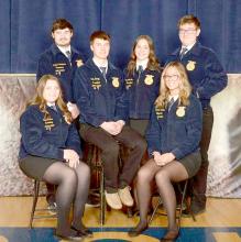 The 2024 Gregory County FFA officers are pictured above. Standing, l to r: Jamison VanderPol, treasurer, and Leo Mosterd, sentinel; seated, l to r: Ava Kerner, secretary, Nick Kenzy, president, Avery Zeisler, vice president, Aubree Miller, reporter