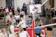 Regan Graesser, an eighth grader on the Gregory Spiker team, exhibits her skills as an outside hitter during the match-up with Corsica/Stickney last Thursday evening.