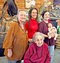 A very special Christmas gift came early this holiday season with the birth of a baby girl. Wrenly Grace Murray was born on December 12, 2025 making her the 5th generation. Sharing the legacy of 86 years of love and family is greatgreat- grandmother Evelyn Rezac, great-grandmother Marlene Rezac, grandmother Jennifer Peck, and mother BriLee Murray, holding Wrenly.